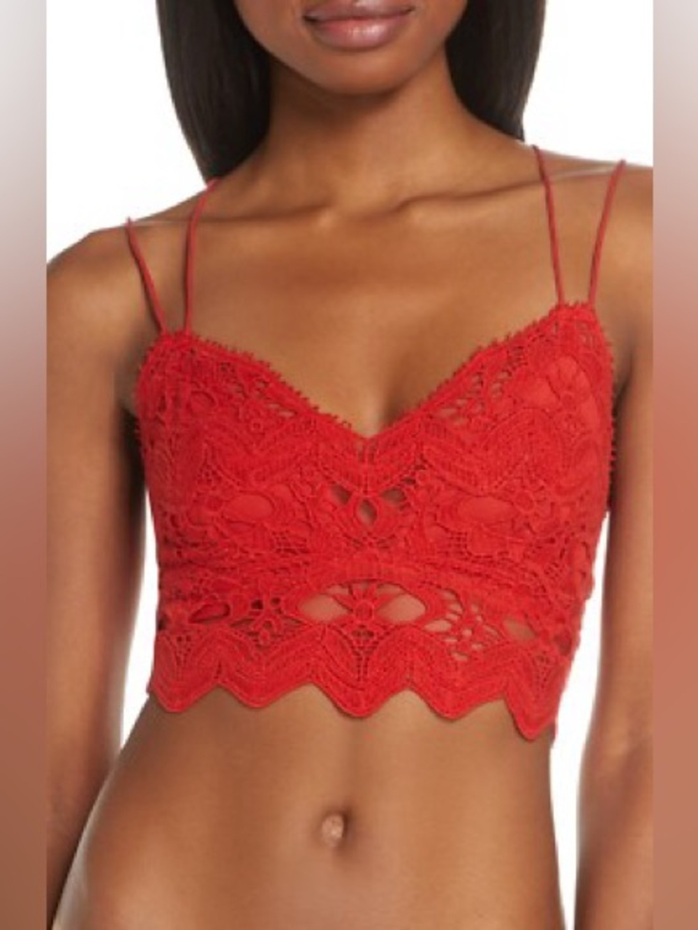 Free People Scarlet Red Scarlett Ilektra Lace Strappy‎ Mesh Sheer Bralette